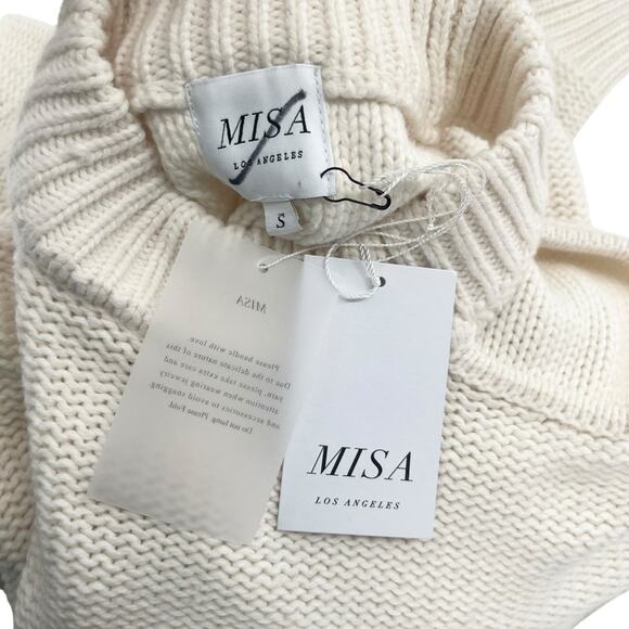 MISA Los Angeles Cream Cutout Shoulder Knit Turtleneck Sweater Size Small NWT - Picture 7 of 8